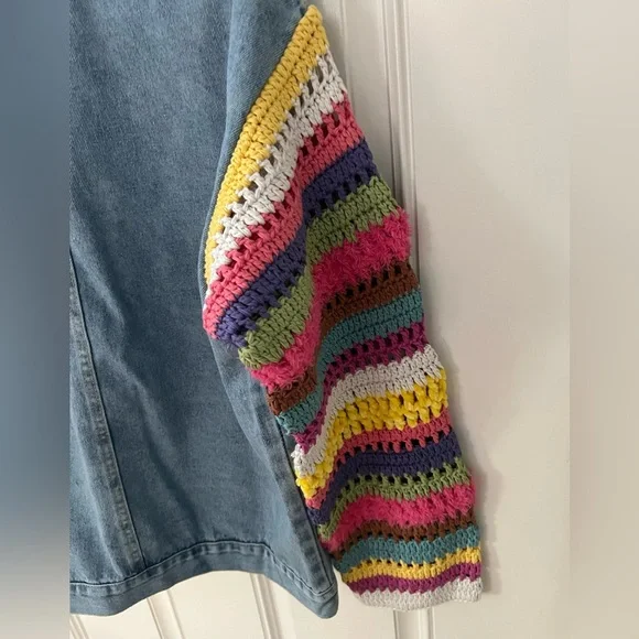 NWT Regina Denim Jacket with Crochet Sleeves